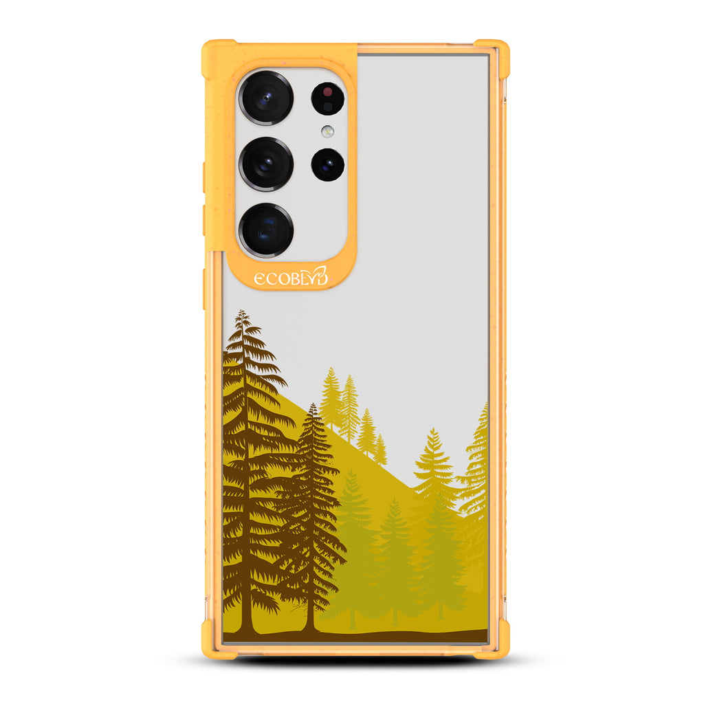 Forest - Yellow Eco-Friendly Galaxy S23 Ultra Case With A Minimalist Pine Tree Forest On A Clear Back
