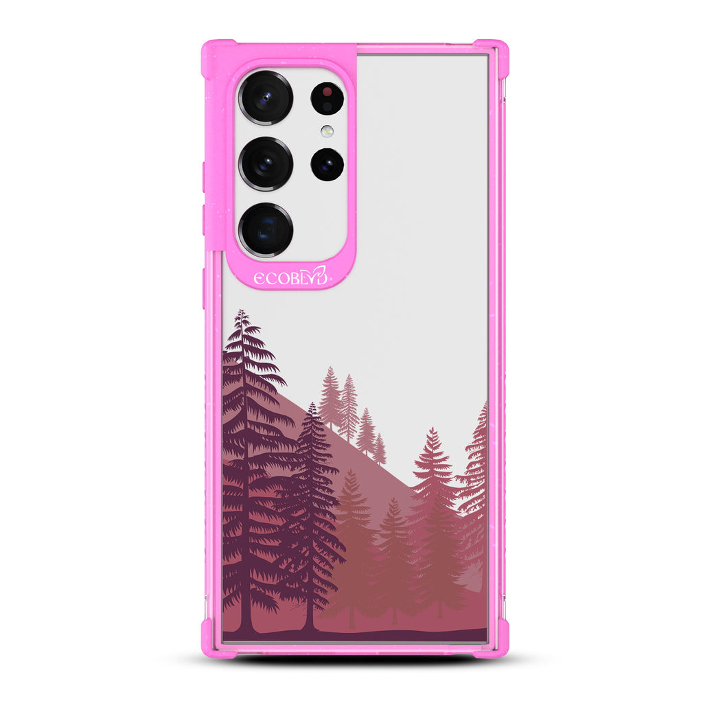 Forest - Pink Eco-Friendly Galaxy S23 Ultra Case With A Minimalist Pine Tree Forest On A Clear Back