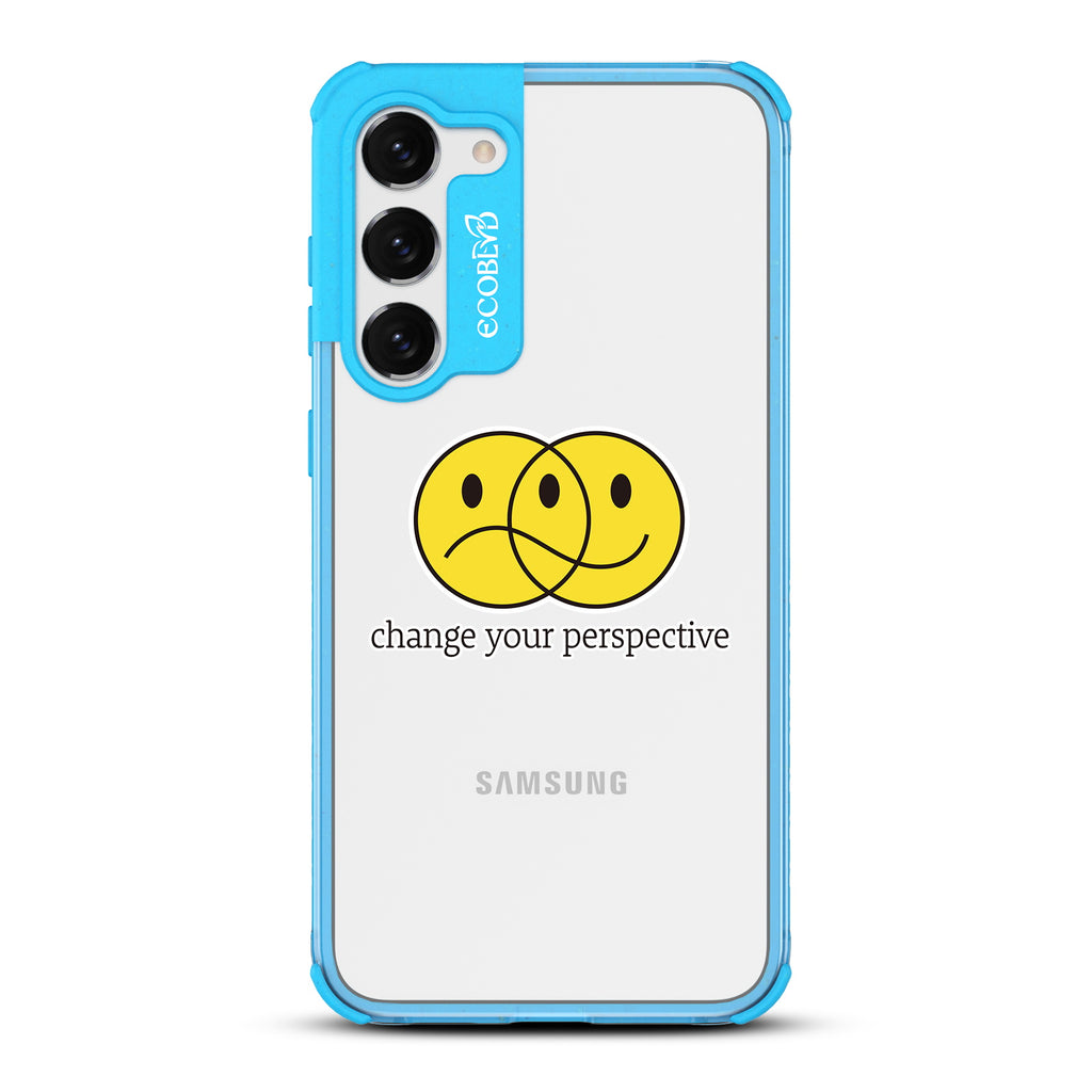 Perspective - Blue Eco-Friendly Galaxy S23 Case With A Happy/Sad Face & Change Your Perspective On A Clear Back