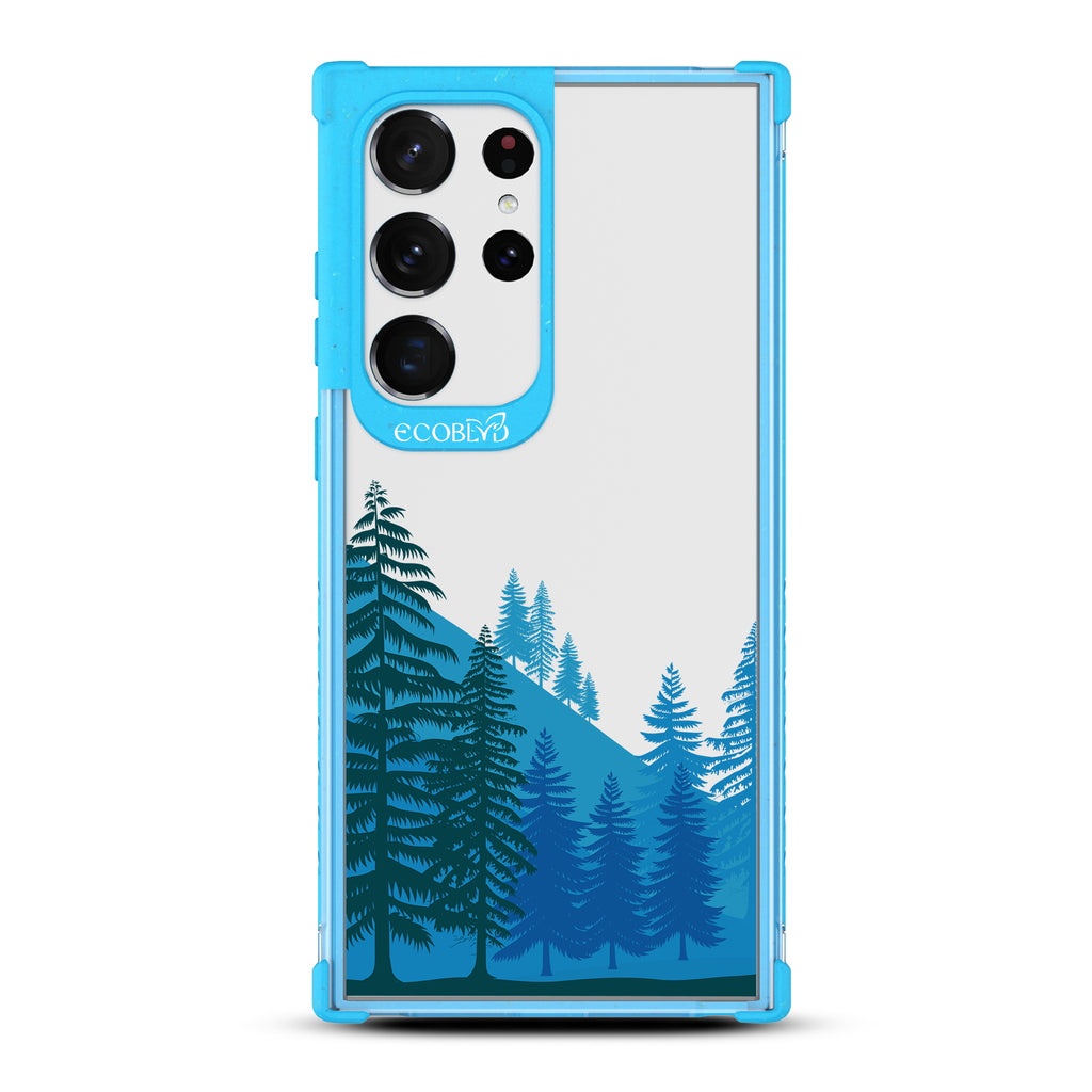 Forest - Blue Eco-Friendly Galaxy S23 Ultra Case With A Minimalist Pine Tree Forest On A Clear Back