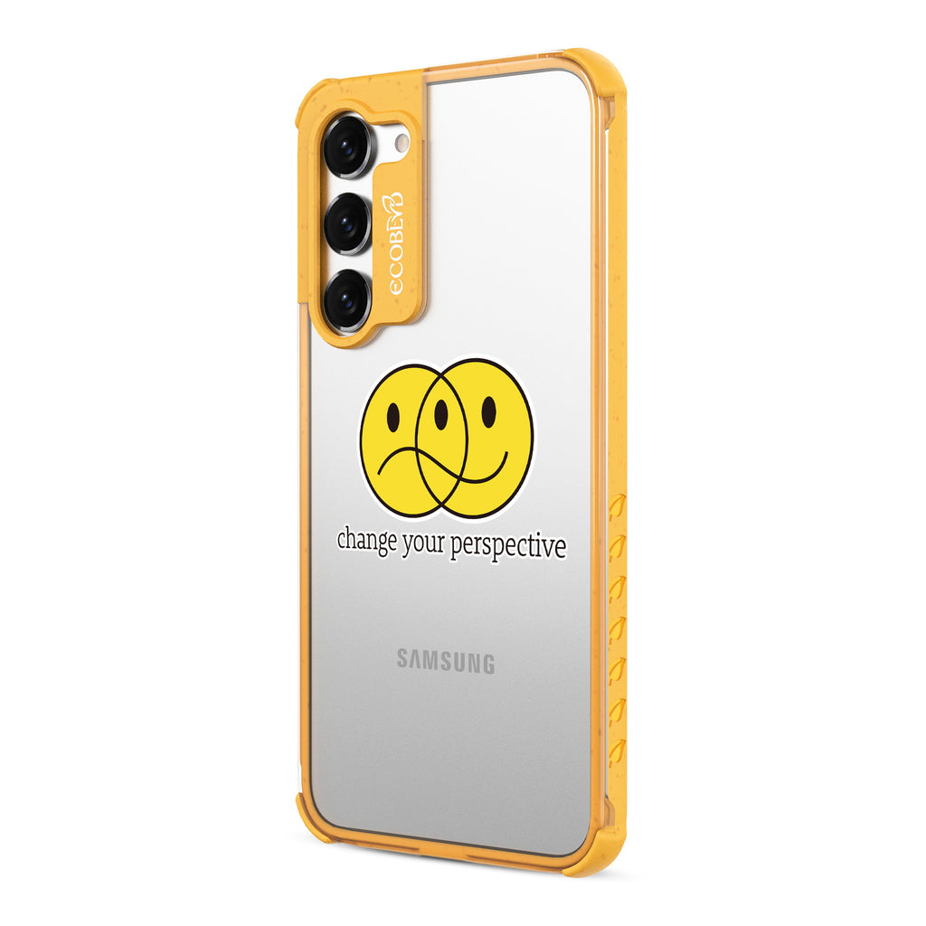 Perspective - Right-side View Of Yellow & Clear Eco-Friendly Galaxy S23 Case