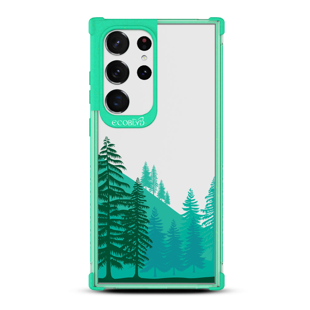 Forest - Green Eco-Friendly Galaxy S23 Ultra Case With A Minimalist Pine Tree Forest On A Clear Back