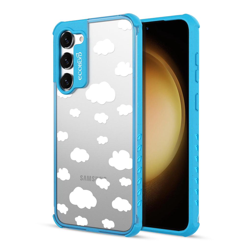 Clouds - Back View Of Blue & Clear Eco-Friendly Galaxy S23 Case & A Front View Of The Screen