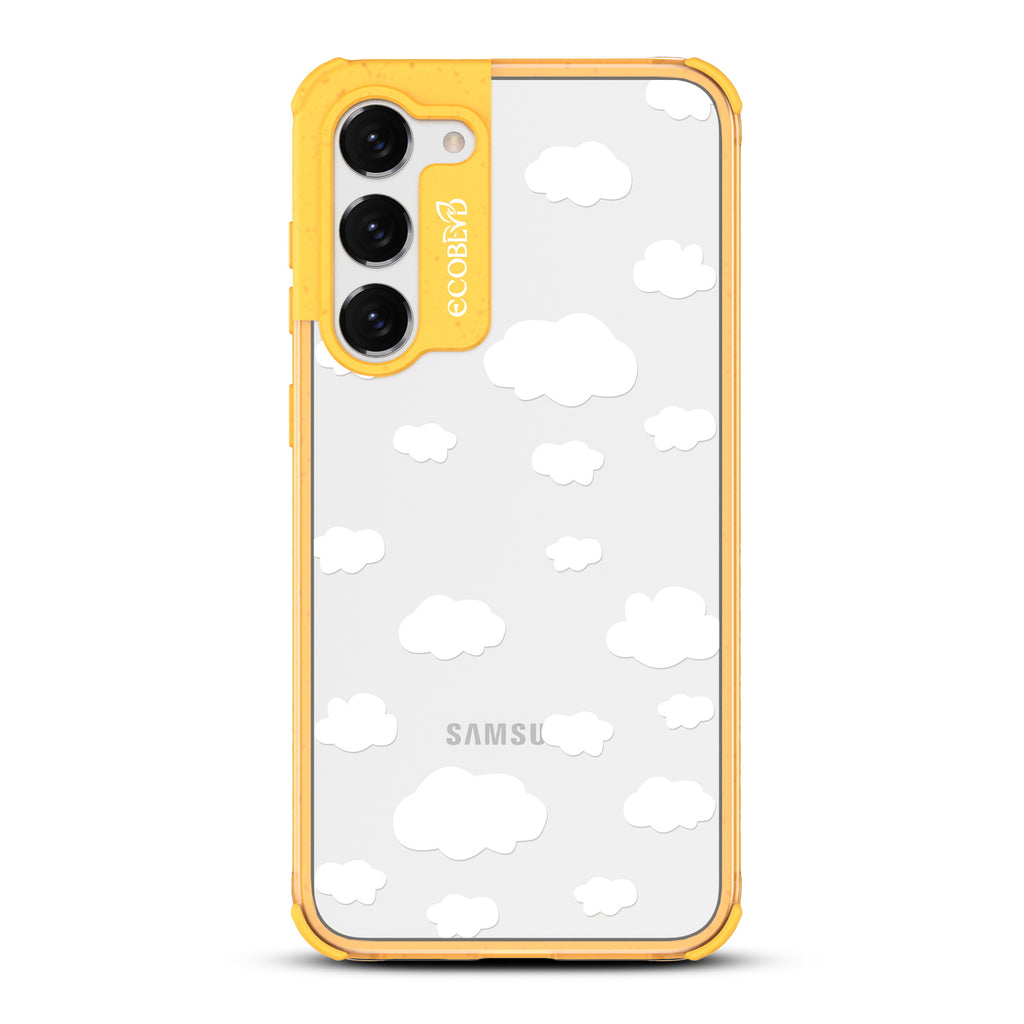 Clouds - Yellow Eco-Friendly Galaxy S23 Case with Cartoon Clouds and On A Clear Back