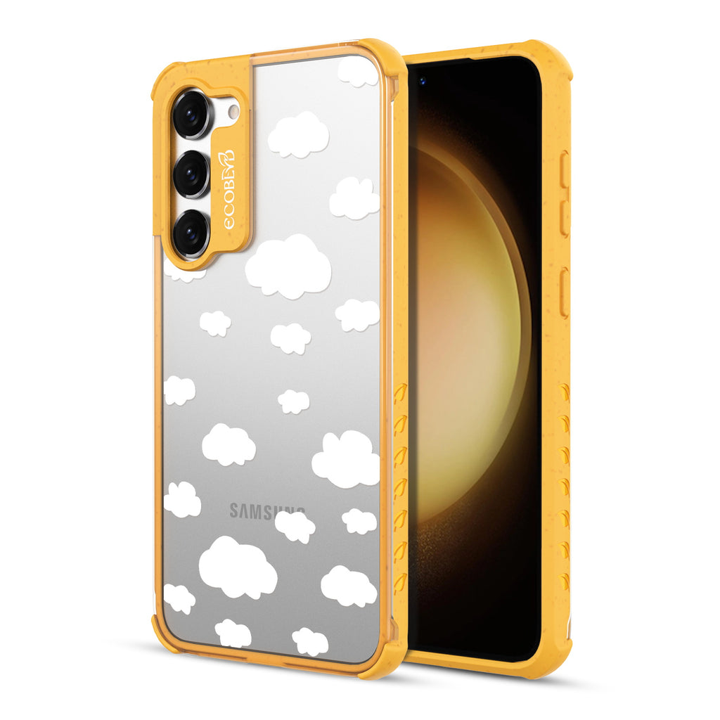 Clouds - Back View Of Yellow & Clear Eco-Friendly Galaxy S23 Case & A Front View Of The Screen