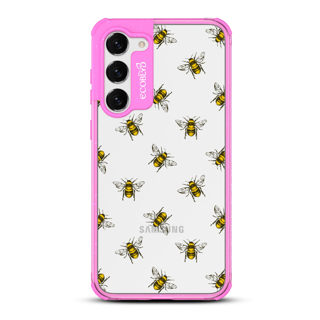 Bees - Pink Eco-Friendly Galaxy S23 Plus Case with Honey Bees On A Clear Back