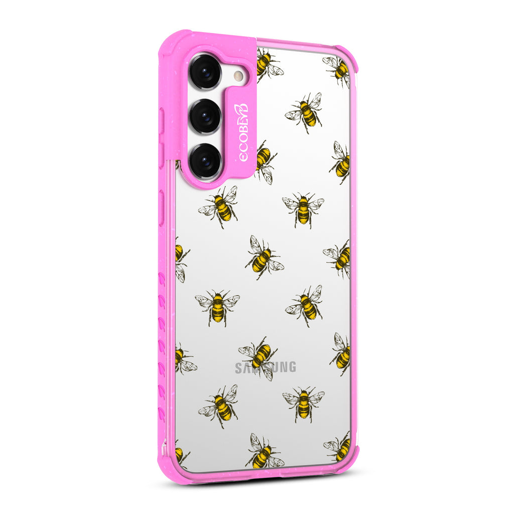 Bees - Left-side View Of Pink & Clear Eco-Friendly Galaxy S23 Case