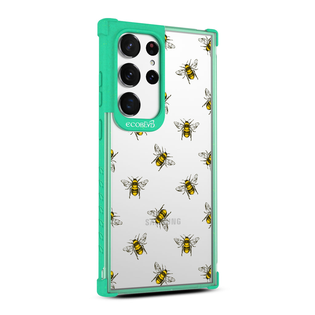 Bees - Left-side View Of Green & Clear Eco-Friendly Galaxy S23 Ultra Case