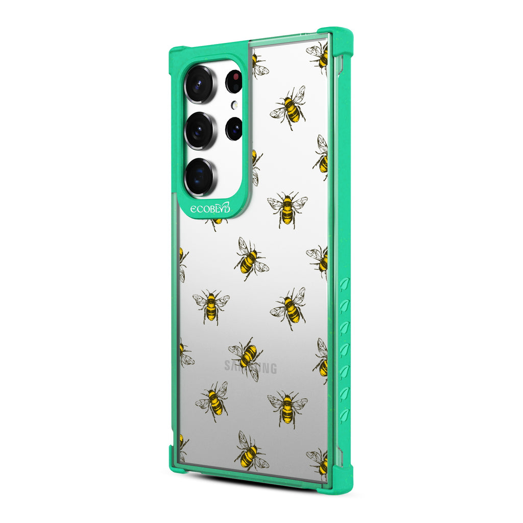 Bees - Right-side View Of Green & Clear Eco-Friendly Galaxy S23 Ultra Case