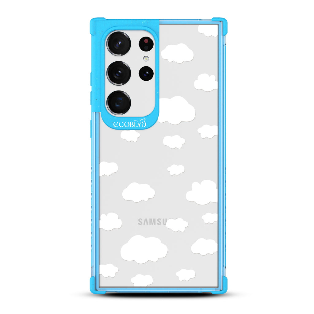 Clouds - Blue Eco-Friendly Galaxy S23 Ultra Case with Cartoon Clouds and On A Clear Back