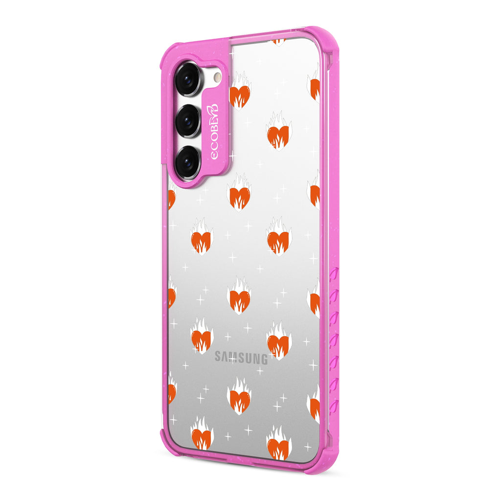 Burning Hearts  - Right-side View Of Pink & Clear Eco-Friendly Galaxy S23 Case