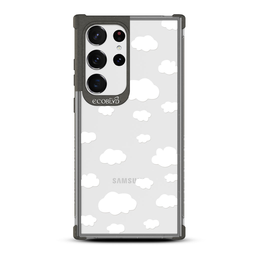 Clouds - Black Eco-Friendly Galaxy S23 Ultra Case with Cartoon Clouds and On A Clear Back