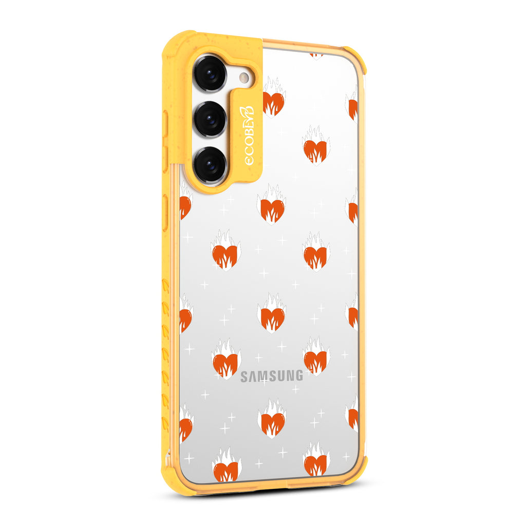 Burning Hearts  - Left-side View Of Yellow & Clear Eco-Friendly Galaxy S23 Case