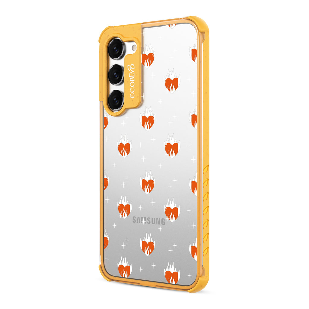Burning Hearts  - Right-side View Of Yellow & Clear Eco-Friendly Galaxy S23 Case