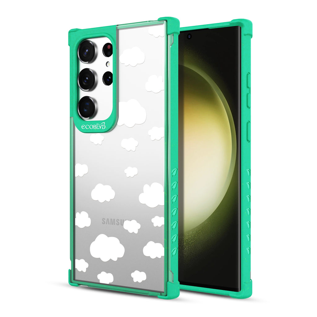 Clouds - Back View Of Green & Clear Eco-Friendly Galaxy S23 Ultra Case & A Front View Of The Screen