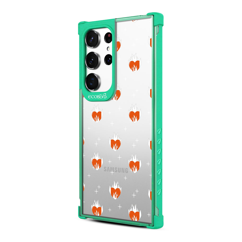 Burning Hearts  - Right-side View Of Green & Clear Eco-Friendly Galaxy S23 Ultra Case