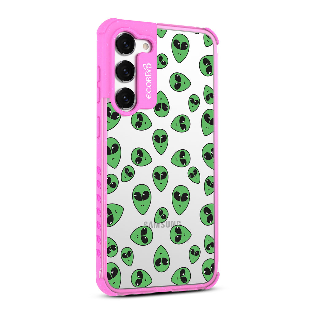 Aliens  - Left-side View Of Pink & Clear Eco-Friendly Galaxy S23 Case