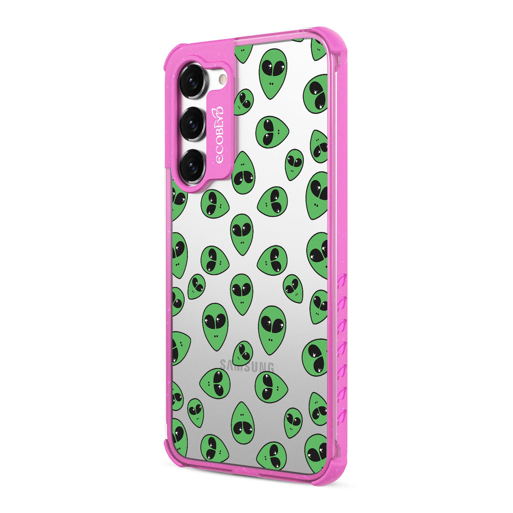 Aliens - Right-side View Of Pink & Clear Eco-Friendly Galaxy S23 Case