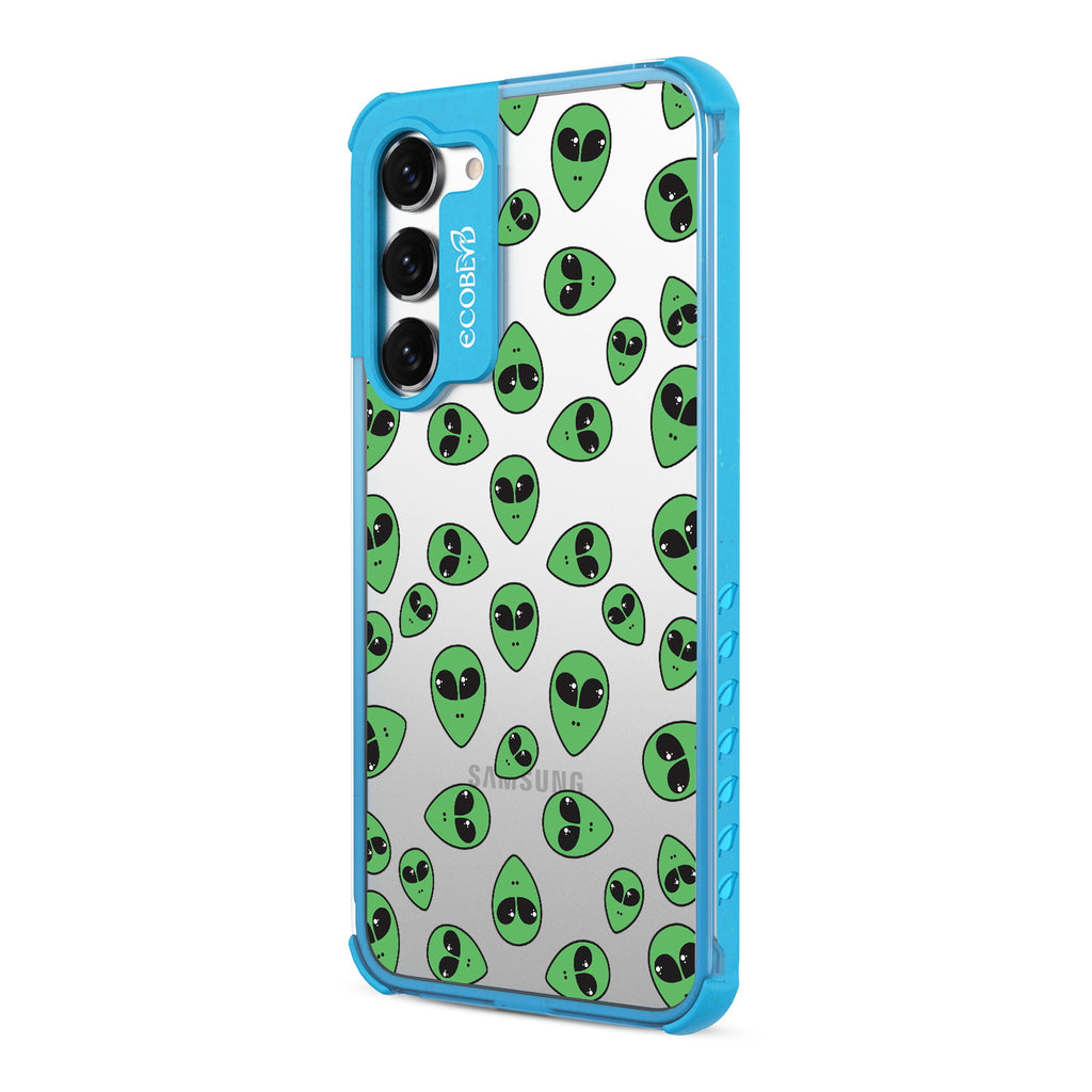 Aliens - Right-side View Of Blue & Clear Eco-Friendly Galaxy S23 Case