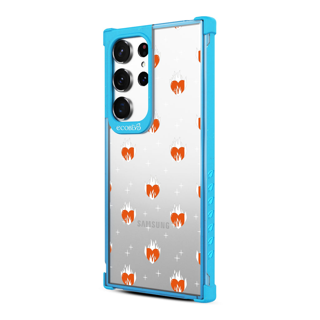 Burning Hearts  - Right-side View Of Blue & Clear Eco-Friendly Galaxy S23 Ultra Case