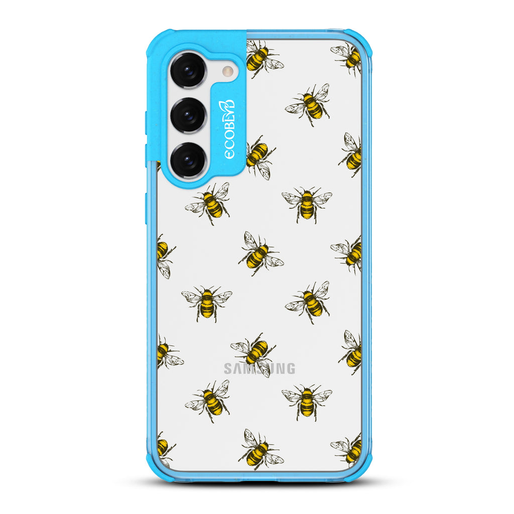 Bees - Blue Eco-Friendly Galaxy S23 Case with Honey Bees On A Clear Back