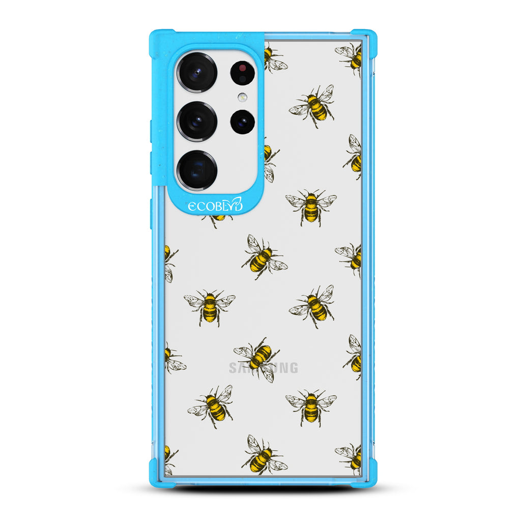 Bees - Blue Eco-Friendly Galaxy S23 Ultra Case with Honey Bees On A Clear Back