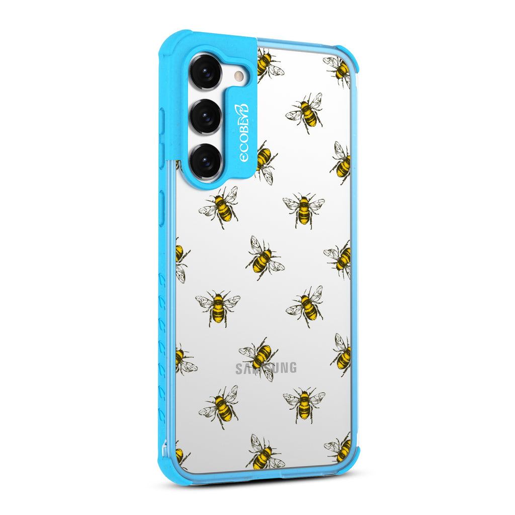 Bees - Left-side View Of Blue & Clear Eco-Friendly Galaxy S23 Case