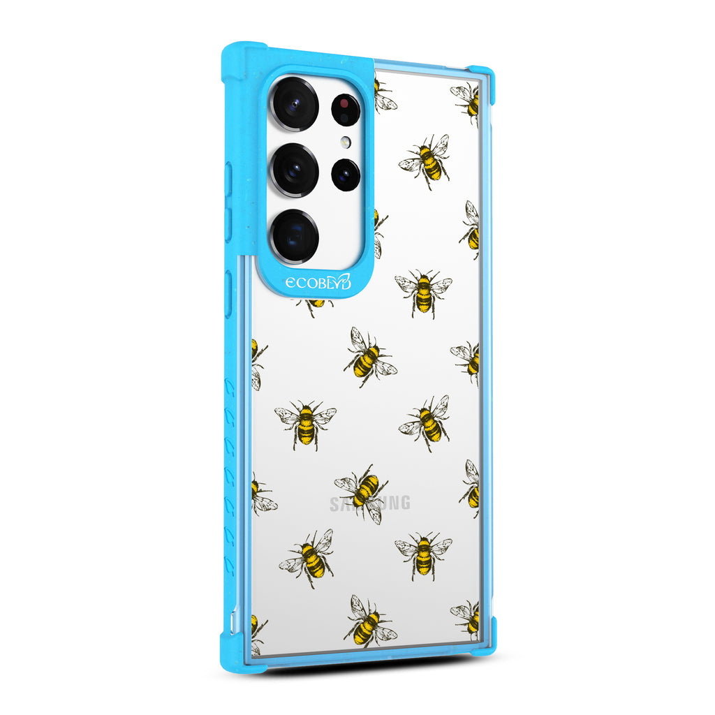 Bees - Left-side View Of Blue & Clear Eco-Friendly Galaxy S23 Ultra Case