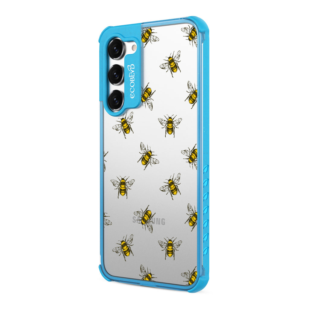 Bees - Right-side View Of Blue & Clear Eco-Friendly Galaxy S23 Case