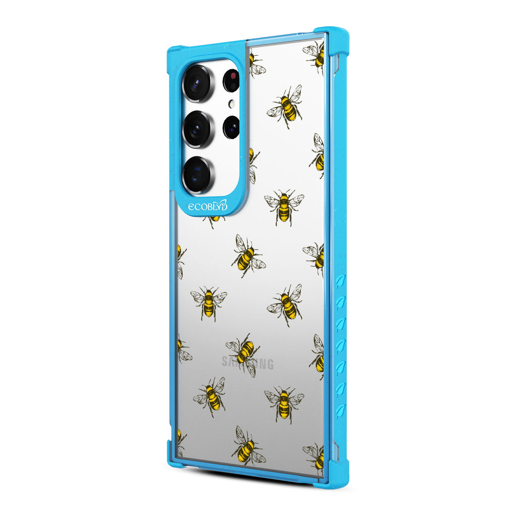 Bees - Right-side View Of Blue & Clear Eco-Friendly Galaxy S23 Ultra Case