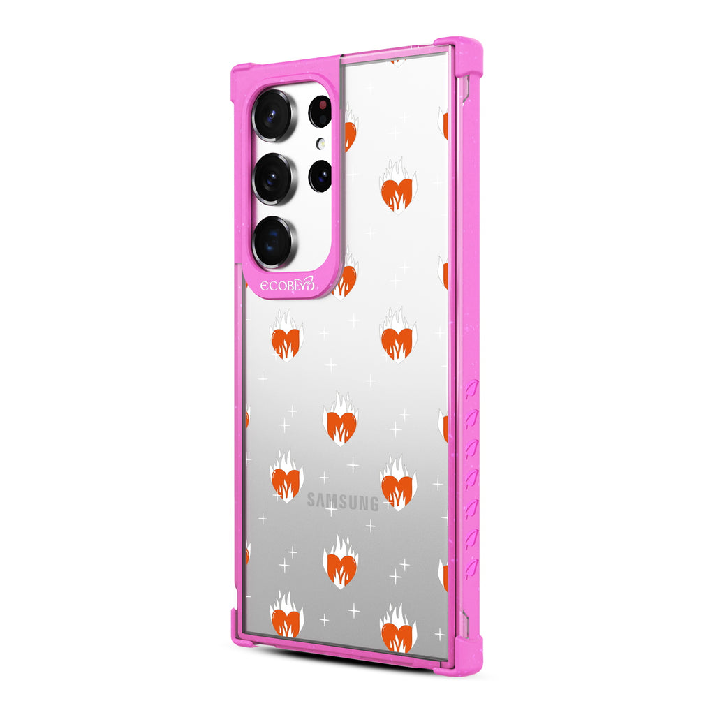Burning Hearts  - Right-side View Of Pink & Clear Eco-Friendly Galaxy S23 Ultra Case