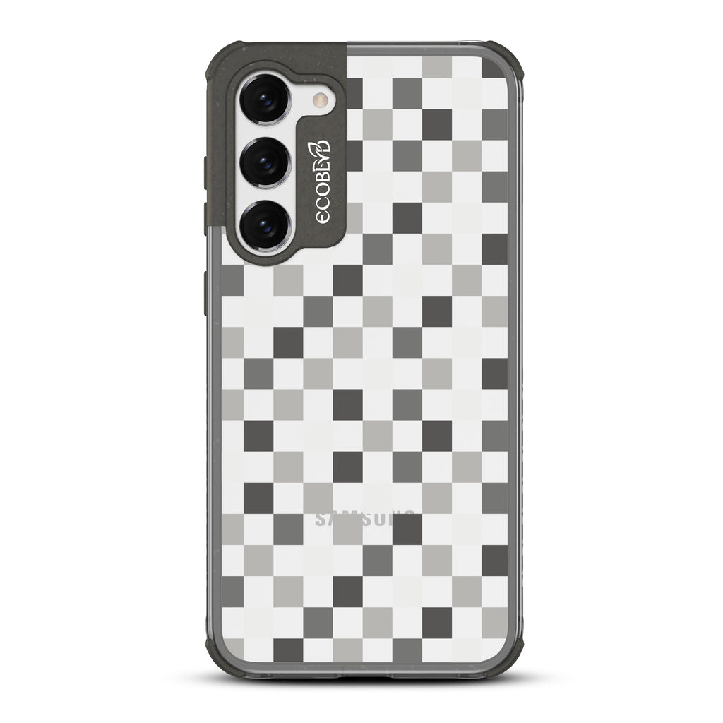 Checkered Print - Black Eco-Friendly Galaxy S23 Case with Black Checkered Print and On A Clear Back