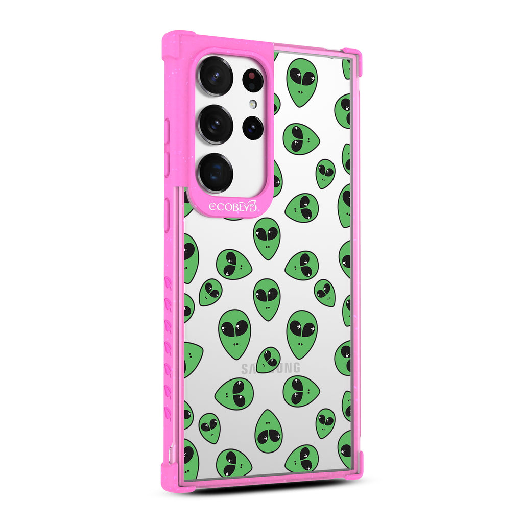 Aliens  - Left-side View Of Pink & Clear Eco-Friendly Galaxy S23 Ultra Case