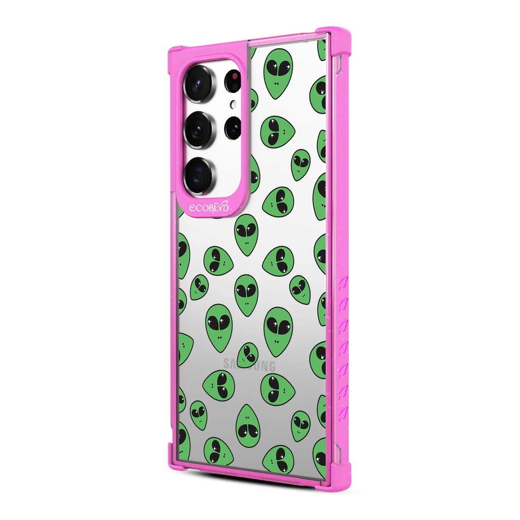 Aliens - Right-side View Of Pink & Clear Eco-Friendly Galaxy S23 Ultra Case
