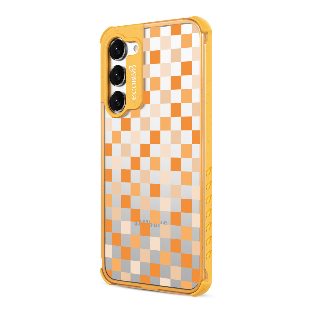 Checkered Print - Right-side View Of Yellow & Clear Eco-Friendly Galaxy S23 Case