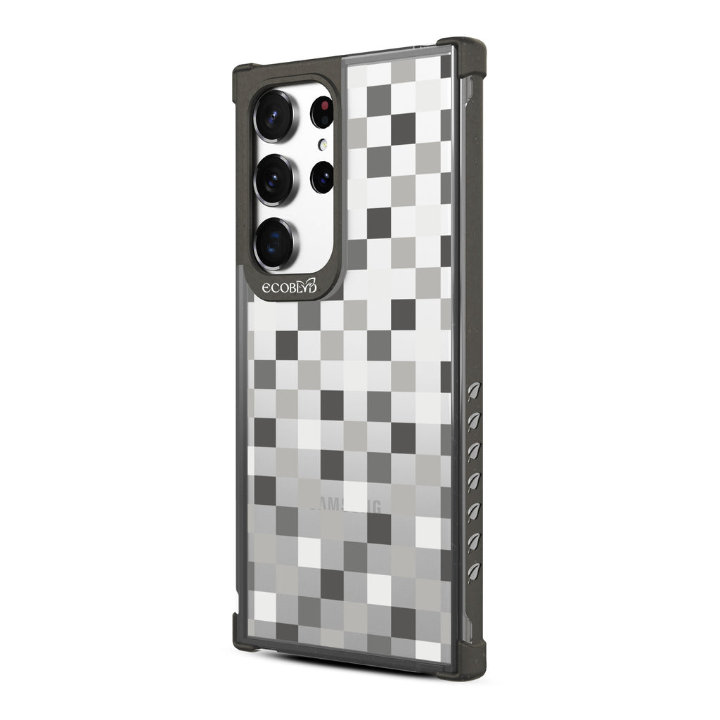 Checkered Print - Right-side View Of Black & Clear Eco-Friendly Galaxy S23 Ultra Case