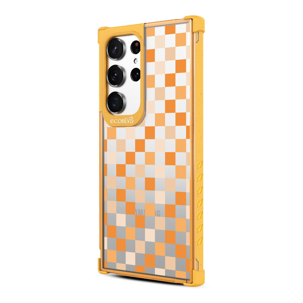 Checkered Print - Right-side View Of Yellow & Clear Eco-Friendly Galaxy S23 Ultra Case