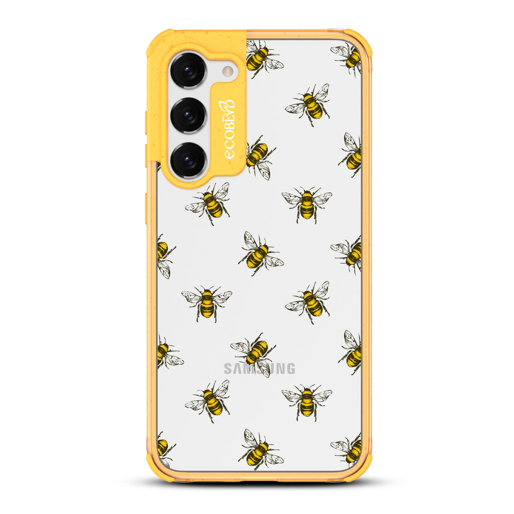 Bees - Yellow Eco-Friendly Galaxy S23 Case with Honey Bees On A Clear Back