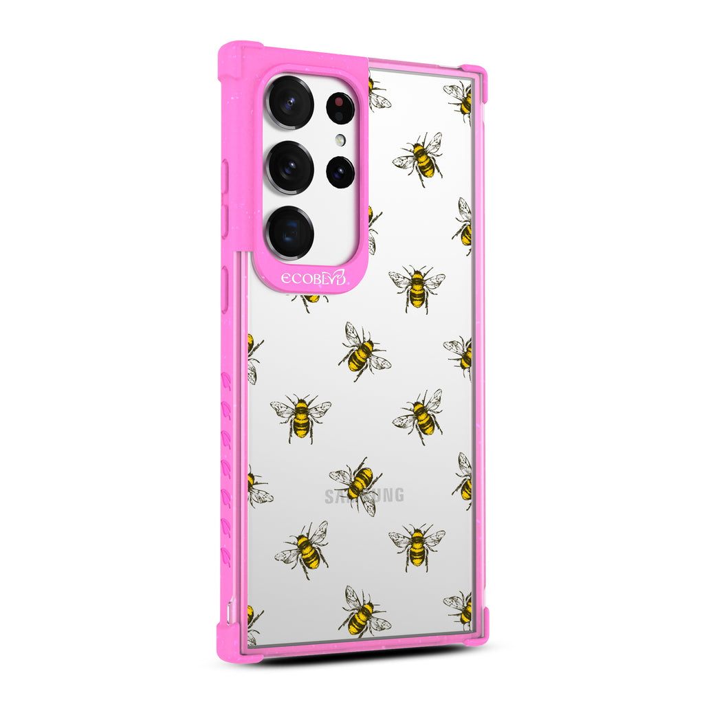 Bees - Left-side View Of Pink & Clear Eco-Friendly Galaxy S23 Ultra Case