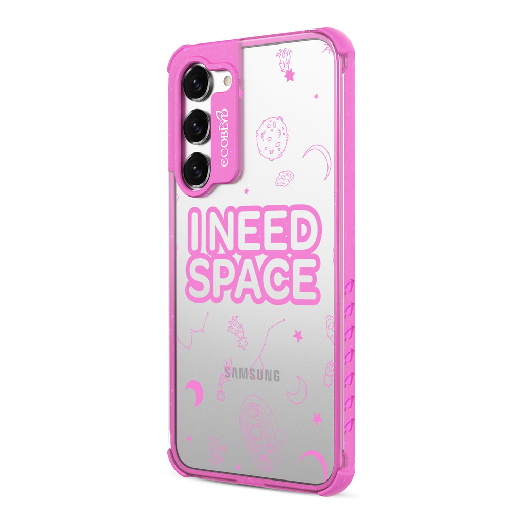 I Need Space - Right-side View Of Pink & Clear Eco-Friendly Galaxy S23 Plus Case