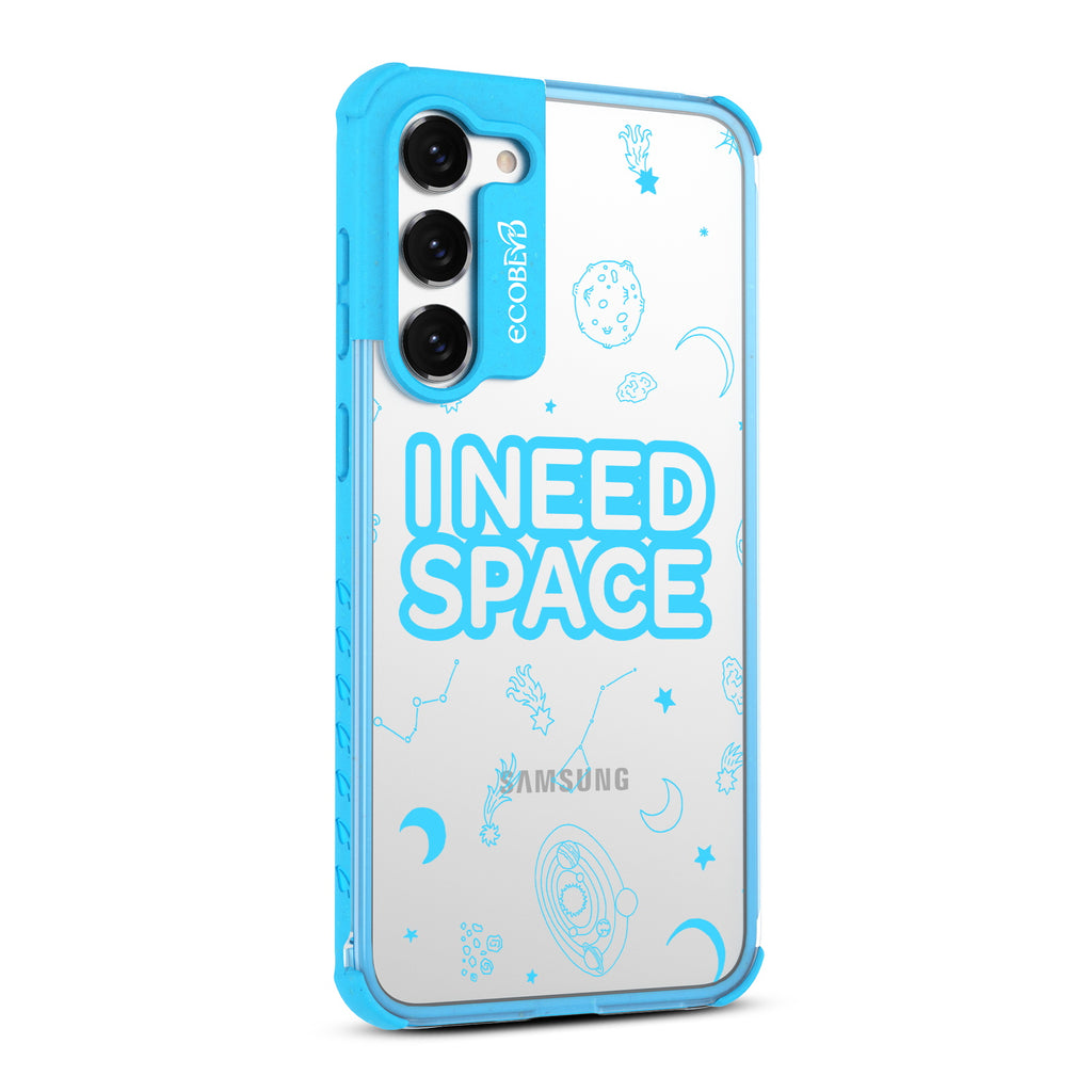 I Need Space - Left-side View Of Blue & Clear Eco-Friendly Galaxy S23 Case