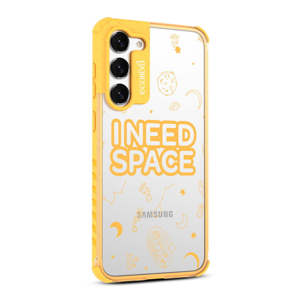 I Need Space - Left-side View Of Yellow & Clear Eco-Friendly Galaxy S23 Case