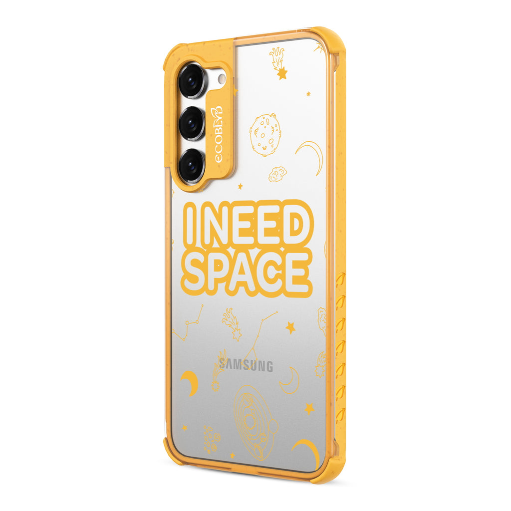 I Need Space - Right-side View Of Yellow & Clear Eco-Friendly Galaxy S23 Case
