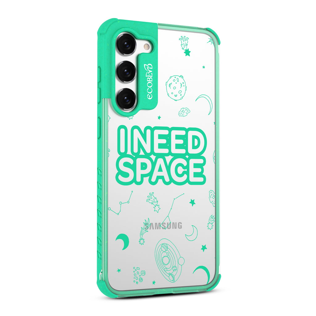 I Need Space - Left-side View Of Green & Clear Eco-Friendly Galaxy S23 Case