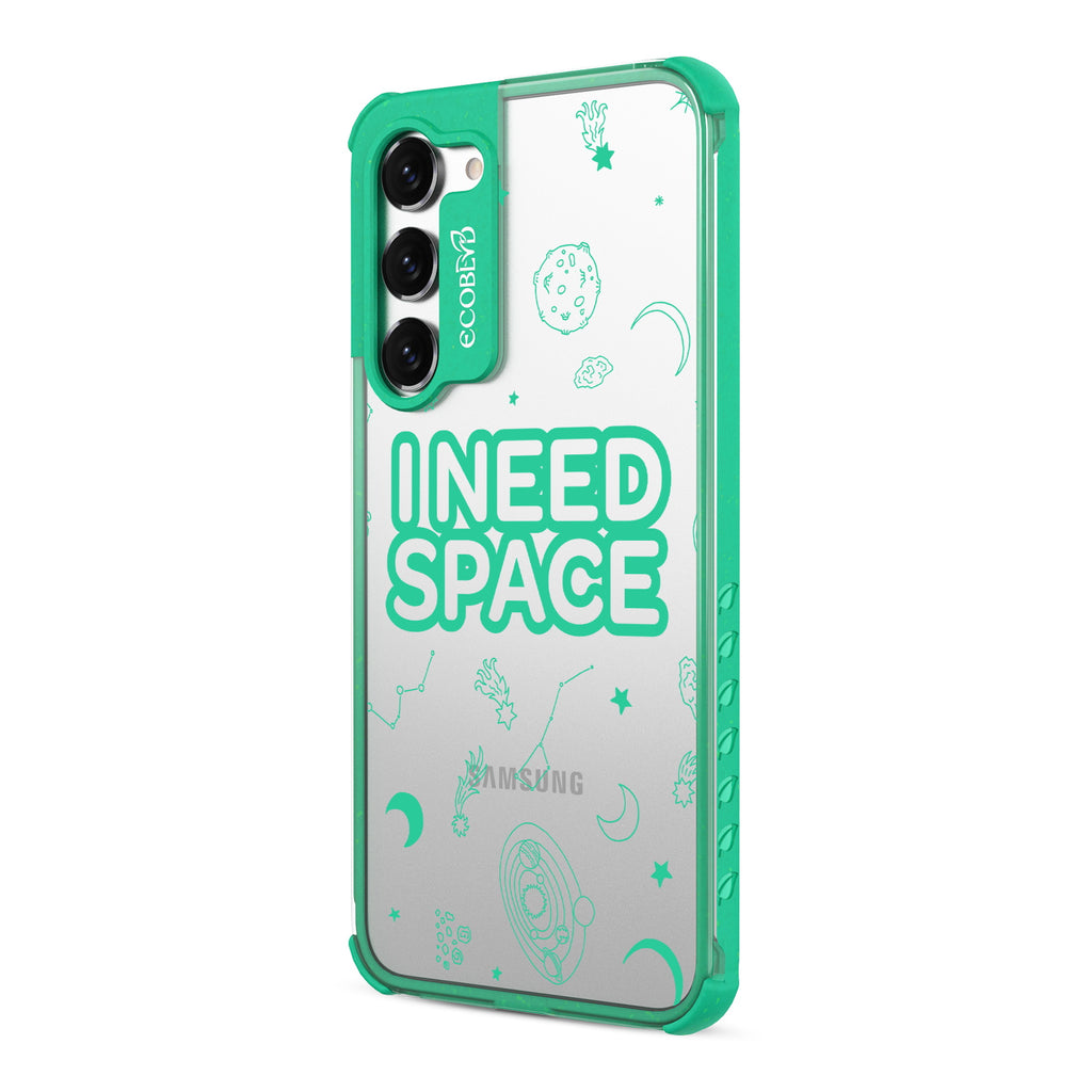 I Need Space - Right-side View Of Green & Clear Eco-Friendly Galaxy S23 Plus Case