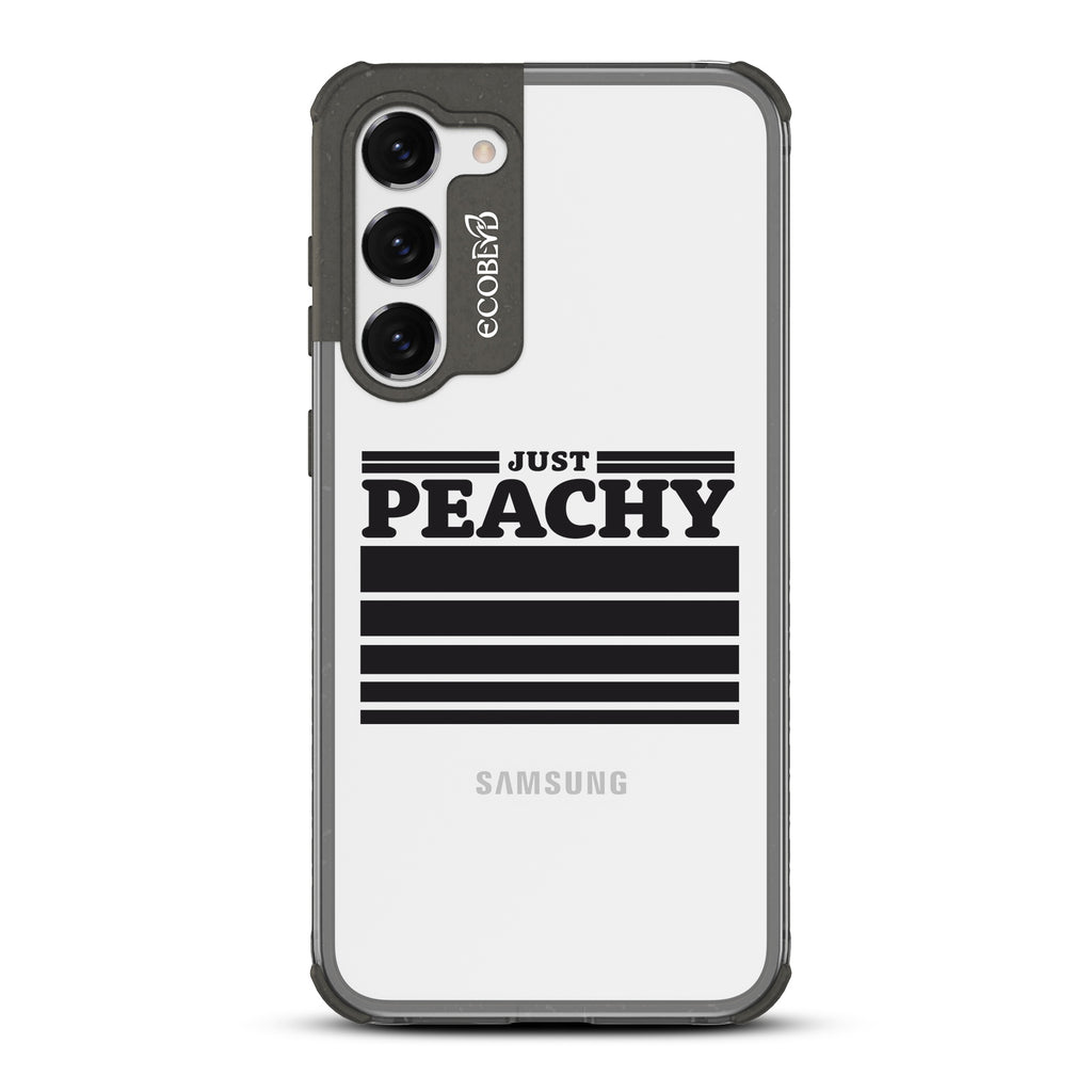 Just Peachy - Black Eco-Friendly Galaxy S23 Case With Just Peachy & Gradient Stripes On A Clear Back