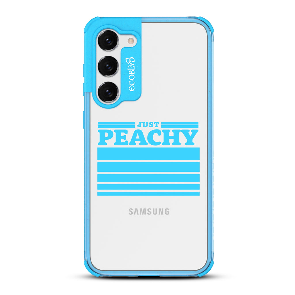 Just Peachy - Blue Eco-Friendly Galaxy S23 Case With Just Peachy & Gradient Stripes On A Clear Back