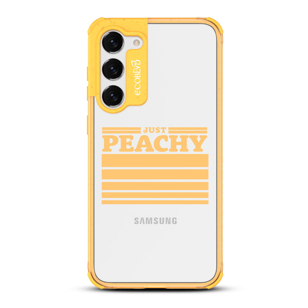 Just Peachy - Yellow Eco-Friendly Galaxy S23 Plus Case With Just Peachy & Gradient Stripes On A Clear Back