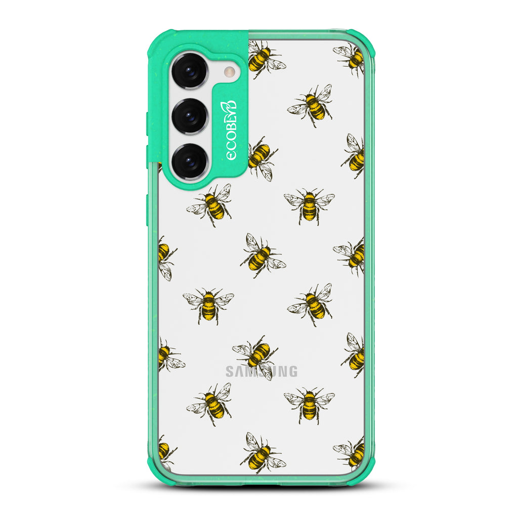 Bees - Green Eco-Friendly Galaxy S23 Case with Honey Bees On A Clear Back