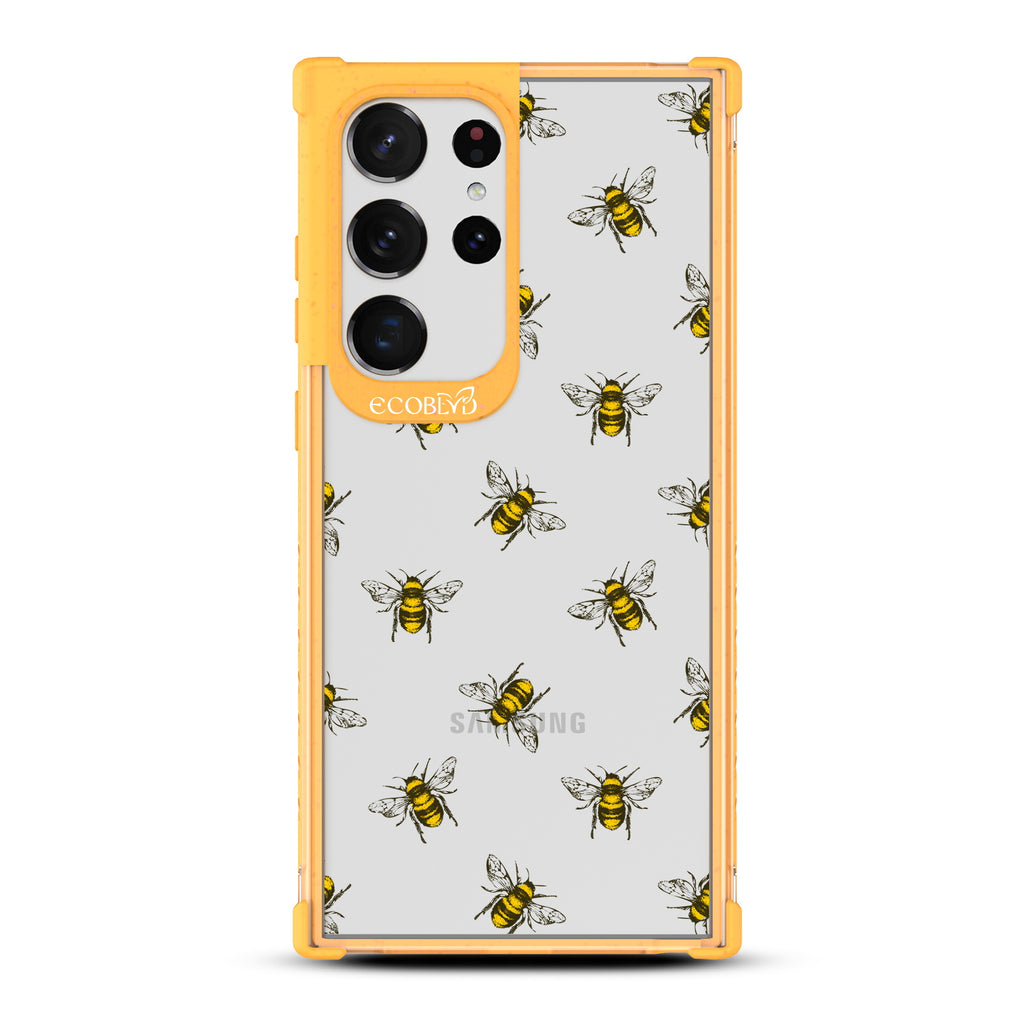 Bees - Yellow Eco-Friendly Galaxy S23 Ultra Case with Honey Bees On A Clear Back
